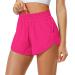 Aurefin Athletic Shorts for Women,Women's Quick Dry Workout Sports Active Running Track Shorts with Elastic and Zip Pockets 2.5 inches X-Small Hot Pink