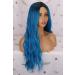 Colorfulpanda Long Blue Ombre Wavy Wig for Women - 26 Inches, Heat Resistant Synthetic Hair with Dark Roots - Perfect Pastel Curly Style - Buy Online on GoSupps.com