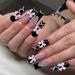 24Pcs Black French Tip Press on Nails Long Coffin Pink Fake Nails silk ribbon Stick on Nails with Bow & Pearl Nail Charms False Nails Artificial Glossy Full Cover Acrylic Nails for Women Long Nails Style 1