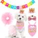 SCENEREAL Dog Birthday Bandana with Crown and Dress Girl Set, 5 pcs Puppy Birthday Party Supplies, Cute Pink Tutu Skirt Outfit for Small Medium Dogs Light Pink
