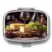 Pill Box White Wine Cheese Cake Grapes Print 2 Compartment Medicine Pill Case Pill Organizer Decorative Metal Portable Pill Box for Pocket Or Purse Style