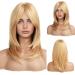 HAIRCUBE Long layered Golden Blonde Wigs for Women, Synthetic Hair Wig with Bangs for White Women