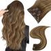 Easyouth Clip in Real Hair Extensions Balayage Brown Hair Clip in Extensions Ombre Brown to Honey Blonde Clip in Hair Extensions Clip in Human Hair 7Pcs 70g 12 Inch 12" 2-7Pcs Clip #4/24/4(#4/27/4)