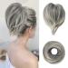 BARSDAR HAARDIAL HAIR Extensions Hair-Knoten-Horse-Tiez-extension straight synthetic hair part short ponytail rolls hair accessories simply scrunching for women 20cm dark gray with white tips