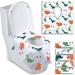 Disposable Toilet Seat Covers for Toddlers, Extra Large Individually Wrapped Dinosaur Paper Potty Training Liners for Kids, Portable, Flushable with Non-Slip Adhesives, Potty Shield, Airplane & Travel Dinosaurs