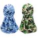 2 Pieces Camouflage Durag Caps  360 Waves Soft Silky Head Scarf Extra Long Tail Wide Straps Camouflage Durag for Women and Men (2)