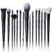 ZAMEL Professional Natural Goat Hair Makeup Brushes Set 15Pcs Deluxe Face & Eye Black Makeup Brush set Ultra Soft Dense Flat Foundaiton Blush And Extra-large loose Powder Brush Concealer Eyeshadow