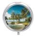 Round Pill Box Tropical Coconut Trees Beach Print 3 Compartment Medicine Pill Case Print Pill Organizer Decorative Metal Portable Pill Box Pocket Pill Box Style-23