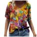 Cute T Shirts for Women Women's World Map Graphic Printed Blouse Short Sleeve Tunics Elegant Casual T-Shirt Summer Tops for Women - Yellow XX-Large