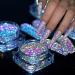 Holographic Nail Glitter Diamond Reflective Nail Powder Glitter Laser Silver Reflective Nail Art Glitter Shiny Pigment Bright Blue Purple Gold Diamond Sequin Design for Women Girls Nail Decorations