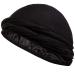 Silk Satin Lined Turban Head Wrap Pre-Tied Skull Cap for Men and Women, Sleeping Bonnet Hair Cover Soft Bamboo Outer Material Medium Black