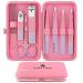 Tweezers Set for Facial Hair Removal Women 8Pcs Precision Eyebrow Tweezers Nail Clipper Set Eyebrow Plucker Men for Ingrown Hair Removal (Pink)