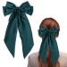 ZhongShuang Green Hair Bow Green Big Hair Bows for Women Solid Color Bow Hair Clips with Long Ribbon French Barrette Clip Soft Satin Silky Hair Bows Cute Gifts for Women Girls
