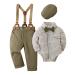 Amissz Baby Boy Gentleman Clothes Suit 0-18 Months Infant Formal Long Sleeve Tuxedo Romper Jumpsuit + Suspender Pants + Beret Hat 3pcs 3-6 Months Green