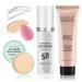 Color Changing Full Coverage Liquid Foundation Makeup Set with Lightweight Loose Setting Face Powder and Makeup Sponge Moisturizing BB Cream Non-greasy Flawless Concealer for All Skin Types