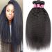 Mei You 9A Kinky Straight Hair 3 Bundles Yaki Human Hair Weave Unprocessed Brazilian Virgin Remy Sew in Hair Extensions Natural Black (10 12 14)