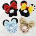 Minnie Mouse Velvet Scrunchies with Sequin Bows - 4 Pcs Hair Bands for Women, Girls, Kids in Yellow, Red, Blue, Ivory - Buy Online on GoSupps.com