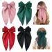 Cinaci 4 Pack Satin Silk Large Big Oversized Giant Long Bow French Barrettes Alligator Hair Clips Ponytail Holder Hair Accessories for Women Girls Teens