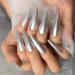 Long Stiletto Silver Glitter Press On Nails - High Gloss Reusable Acrylic Full Cover Fake Nails Kit (24 Pieces) - International Shipping Available - Buy Online on GoSupps.com