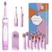 CHAIN PEAK Dinosaur Toothbrush Kids Sonic Electric Toothbrush for Children Toddlers Boys Girls Age 3-12 with 30s Reminder 2 Mins Timer 5 Modes 8 Brush Heads Rechargeable Wall-Mounted Holder 8680 Pink+ 8 Heads+ Holder