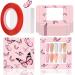 35 Pcs Empty Press on Nails Packaging Box Set 35 Pcs White Background Papers and 1 Double Sided Tape Empty Nail Package Box Set for Press on Nail Business (Pink) Square Pink