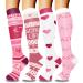Actinput 4 pairs of compression stockings for women men colorful support stockings compression socks for sports flight running travel cycling nurse 4104 - Rosa L -XL