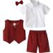 Boys Gentleman Suit Set | Shirt, Bowtie, Waistcoat & Shorts | Red | 3-4 Years - Buy Online on GoSupps.com
