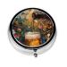 Oil Painting Pouring Portable Metal Pill Box Round Mini 3-Compartment Plastic Insert hinged Fastening Design Suitable for Small Pills Must-Have for Travel Black