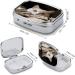 White Cat & Dollar Print Pill Box | 2 Compartment Portable Medicine Organizer - Stylish Metal Pill Case for Purse & Pocket - Buy Online on GoSupps.com