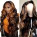 Highlight Ombre Body Wave Lace Front Wig Human Hair 13x4x1 Balayage FB30 Blonde Colored Human Hair Wigs for Women Lace Frontal Wigs 150% Density Pre Plucked (24 inch) 24 Inch Highlight ombre 13x1 lace front wig body wave