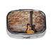 Guitar Old Brick Wall Background Printed Square Pill Box Portable Travelling Pill Box Medicine Organiser