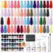 MEFA Dip Powder Nail Kit Pink Blue Purple White Black Red 32 Multi-Colors Dipping Powder with Base Top Coat Activator Brush Saver Liquid Set Classic All Seasons Tones French Nail Art Manicure Salon Apple Red