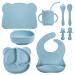 Baby Eats Baby Weaning Set BPA-FREE| Baby Feeding Set | Suction Plate + Bowl | Sippy Cup | Adjustable Bib | Placemat | Weaning Fork + Spoon | Kids Fork + Spoon | Silicone Baby Feeding Set 9 PCS(Blue)