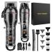 Hiena Pro Hair Clippers Men + T Liners Hair Trimmer Set Barber Cordless Professional Clippers for Hair Cutting with Led Display Gifts for Men Black