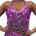 TWINKLEDE Sequin Tassel Tops Belly Dance Top Strappy Halter Bra Top Backless Crop Top Party Dacne Costume Vest for Women Purple