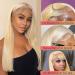 22 Inch Blonde Lace Front Wig Human Hair 150% Density Pre-plucked HD 613 Straight Lace Frontal Wig for Women - Glueless and Natural Looking - Buy Online on GoSupps.com