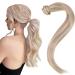 Easyouth ponytail extensions real hair braid hair extension real hair 12 inch color ashblond mix platinum blond 100g wrap around ponytail hairpiece hair extension #18p613 30 cm 1-23 py #18/613