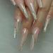 MISUD Extra Long Coffin Fake Nails, 24Pcs Gold & White Swirl False Nails, Glossy Full Cover Nude Acrylic Nails for Women and Girls