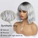Bestung Short Wavy Grey Bob Wig with Bangs, 10 Inches - Synthetic Hair, Dark Roots, Natural Look for Daily & Party - Buy Online on GoSupps.com