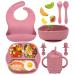 Jissta Children's dishes Baby plate 8-part set of children's plates with suction cup plate bibs bowl lift babor baby drinking cup silicone plate baby slide without bpa (pink)