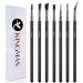 KINGMAS Fine Angled Eyeliner Brush  Premium 7 Pieces Gel Eye Liner Makeup Brushes  Angled Flat Definer Ultra Thin Bent Pencil Point Eyeliner Brushes for Women Girls Black (7 Pieces)