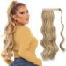 FESHFEN Long Wavy Ponytail Extensions 60cm Body Wavy Wrap Around Hair Ponytails Curly Clip in Synthetic Hairpieces for Women Girls Light Ash Brown & Bleach Blonde 60 cm (Pack of 1) Light Ash Brown & Bleach Blonde
