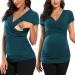 Love2Mi Maternity Nursing Shirt Short Sleeve V-Neck Breastfeeding T-Shirt Pregnancy M Peacock