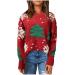 Yihaojia Ugly Christmas Sweaters for Women Crewneck Long Sleeve Patterns Knitted Sweater Elk Floral Printed Pullover Tunic Red#9 Medium