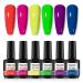 ROSALIND 6PCS Neon Gel Nail Polish Set 15ML Summer Colors Gel Collection Polish, Neon Orange Hot Pink Nail Gel Polish Neon Green Yellow Blue Purple Fluorescent Colorful Gel Polish Rainbow Gel Nail Art 1-Neon