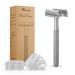 Bamboozy Safety Razor with butterfly opening stand and 20 razor blades - razor plane for women and men - stainless steel - Zero Wast - Double Edge wet razor - brushed stainless steel rose gold