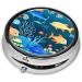 Blue Underwater World Fish Round Pill Box - 3 Compartment Portable Travel Organizer for Purse & Pocket - Buy Online on GoSupps.com