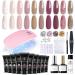 Modelones Poly Nail Extension Gel Kit 10 Colors with 6W Nail Lamp Nude Poly Nail Gel Kit Gentle Colors with Basic Poly Nail Art Accessories Tools French Manicure Set for Beginner Starter Glitter Brown