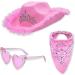 Women's Light Up Cowboy & Cowgirl Hat Set | Western Style Tiara with Bandana & Heart Sunglasses - Pink - Buy Online on GoSupps.com