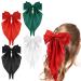 4 Pieces Silky Satin Hair Bows Ribbon Hair Barrettes Clip Big Bow Hair Clips for Women Girls French Barrette Long Tail Hair Accessories Red Dark Green Black White Black + White + Red + Dark green